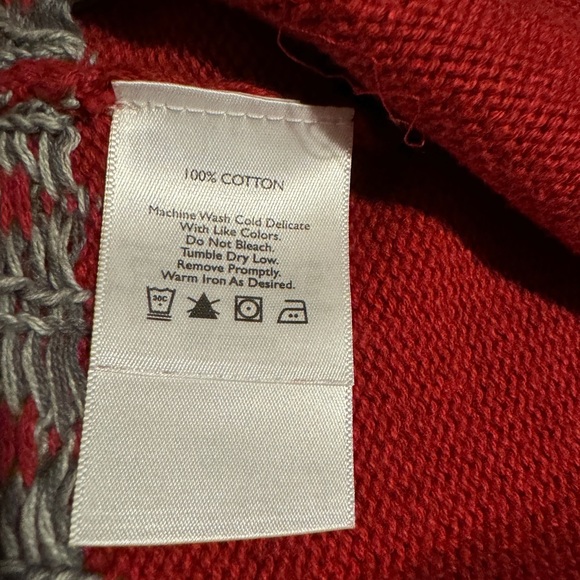 XS Eddie Bauer Red w/ Design Full Double Zipper Mock Neck Sweater w/ Pockets - Picture 14 of 14